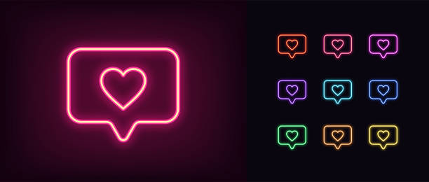 istock Neon heart icon. Glowing neon heart sign with message bubble 1266627503