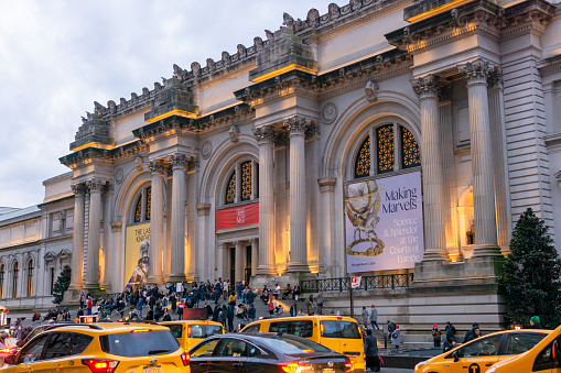 New York, NY / United States - Jan. 4, 2020: Landscape image of the entrance of the Metropolitan Museum of Art at the end