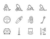 Vacuum cleaner line icons set. Vector illustration different types hoover.