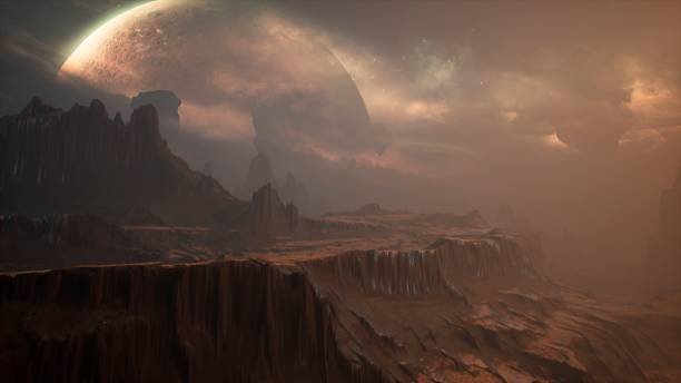 istock Panoramic landscape on the surface of an alien unusual planet. 3D Rendering. 1266630062