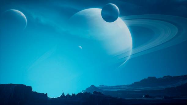 Landscape of an amazing alien unknown planet in far space. 3D Rendering.