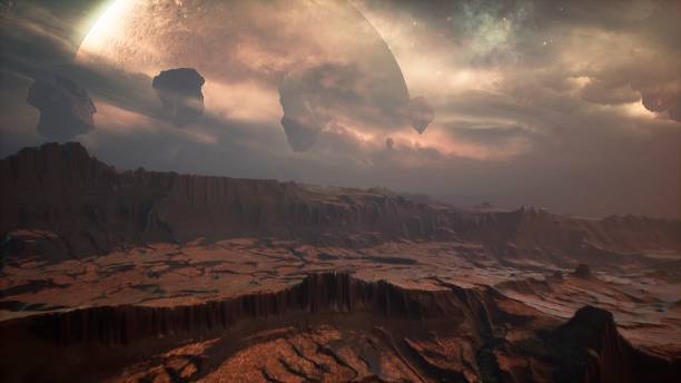 istock Panoramic landscape on the surface of an alien unusual planet. 3D Rendering. 1266630073