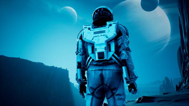 istock The explorer-astronaut is delighted to have arrived on a beautiful new planet. 3D Rendering. 1266630116