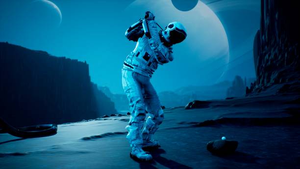 istock An astronaut explorer is playing Golf on a beautiful alien planet. 3D Rendering. 1266630117