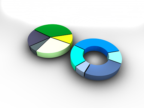 modern blue 3d style pie charts showing financial data