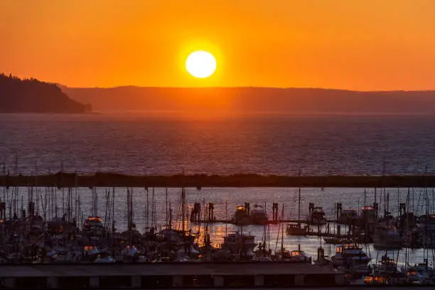 Sunset over Port Gardener Everett Washington