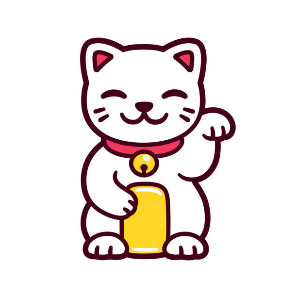 süße cartoon maneki neko katze - winkekatze stock-grafiken, -clipart, -cartoons und -symbole