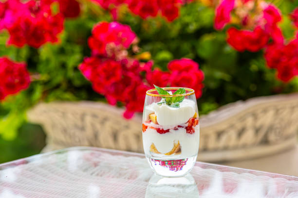 Strawberry cream in the glass
