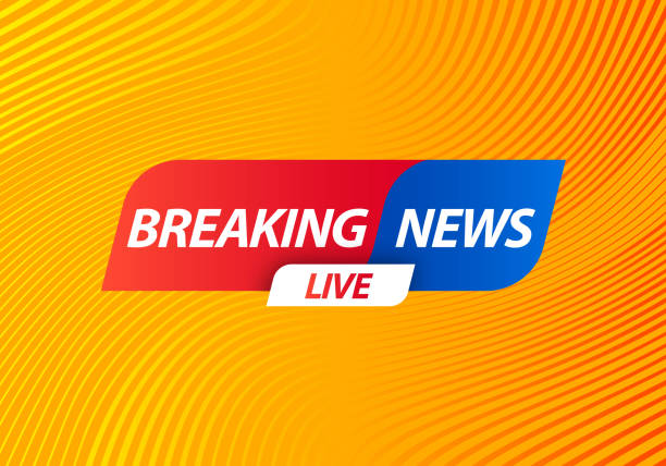 ilustrações de stock, clip art, desenhos animados e ícones de breaking news live banner on yellow wavy lines background. business and technology news background. vector illustration - newspaper headline flash