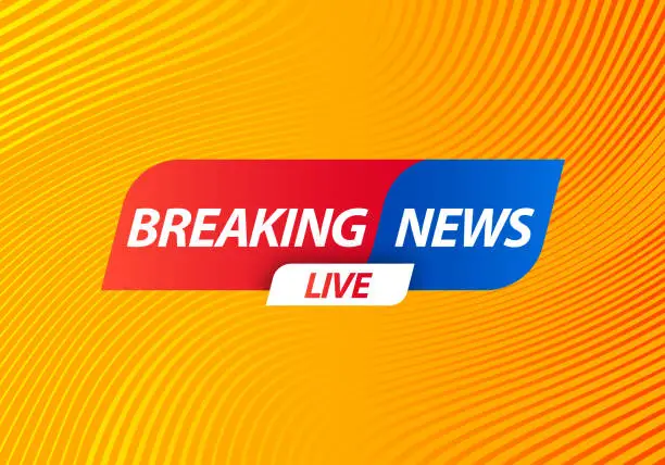Vector illustration of Breaking News Live Banner on Yellow Wavy Lines Background. Business and Technology News Background. Vector Illustration