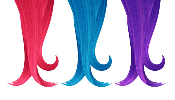 Set of Colorful Strands of Hair. Vector Design Element for Hairdressers, Beauty Salons, Hair Care Cosmetics Set of Colorful Strands of Hair. Vector Realistic 3d Illustration. Design Element for Hairdressers, Beauty Salons, Hair Care Cosmetics, Shampoo, Conditioner or Hair Dye Packaging hair strands stock illustrations