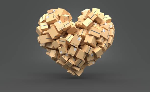 Packages in heart shape Packages in heart shape on grey background. 3d illustration big cardboard box stock pictures, royalty-free photos & images