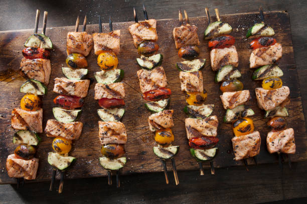 istock BBQ Salmon Skewers with Zucchini and Tomatoes 1266640074