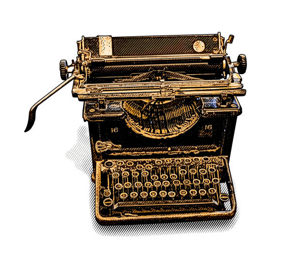 illustrazioni stock, clip art, cartoni animati e icone di tendenza di macchina da scrivere antica - typewriter typewriter keyboard antique retro revival