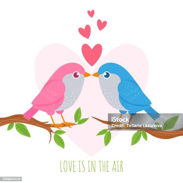 Ilustración de Amor De Pájaro Amantes De Los Pájaros Lindos En La Rama  Pareja De Romance