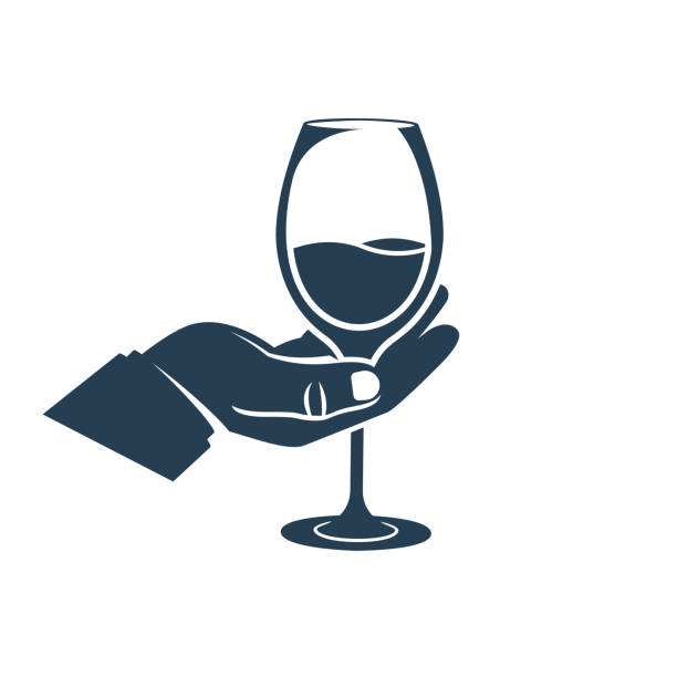 ilustrações, clipart, desenhos animados e ícones de taça de vinho ícone preto com uma bebida na mão - champagne flute champagne black wineglass