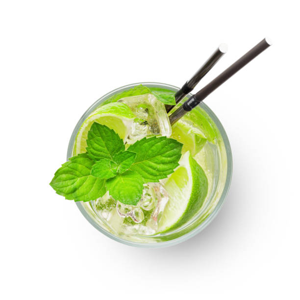 Mojito cocktail Mojito with lime and mint classic cocktail. Isolated on white background. Top view flat lay margarita stock pictures, royalty-free photos & images