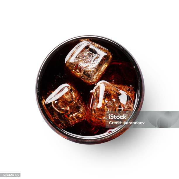 Glass Of Cola With Ice Cubes Stock Photo - Download Image Now - Cola, High Angle View, Soda
