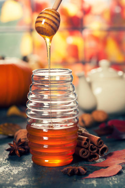istock Autumn composition with honey. Warm and comfy autumn concept. 1266648454