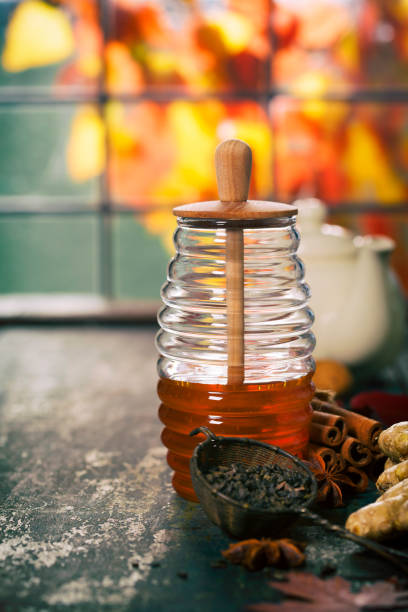 istock Autumn composition with honey. Warm and comfy autumn concept. 1266648457