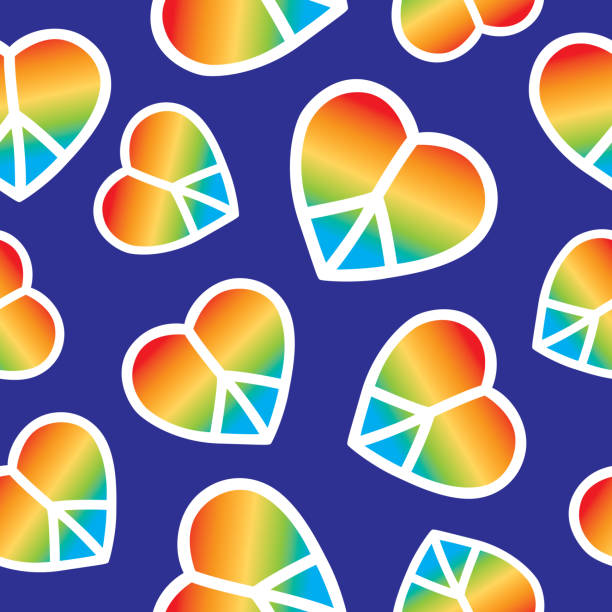 ilustrações, clipart, desenhos animados e ícones de rainbow peace sign hearts seamless pattern - gay pride spectrum backgrounds textile