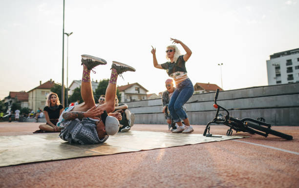 istock Modern hip hop dancers dancing outdoors 1266652159
