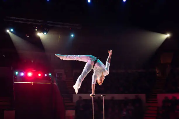 Man's aerial acrobatics in the Circus