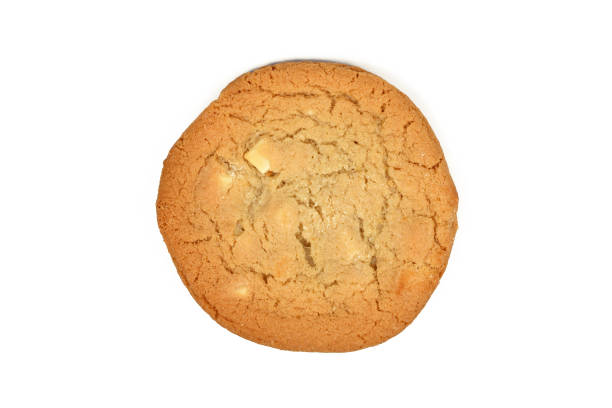 Top view of white chocolate chip cookie isolated on white background Top view of white chocolate chip cookie isolated on white background chocolate white chocolate chocolate chip white stock pictures, royalty-free photos & images