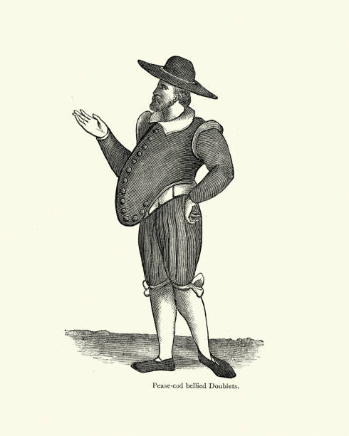 illustrations, cliparts, dessins animés et icônes de mode de mens élisabétha mésène, doublet à ventre de morue de poise - peasecod