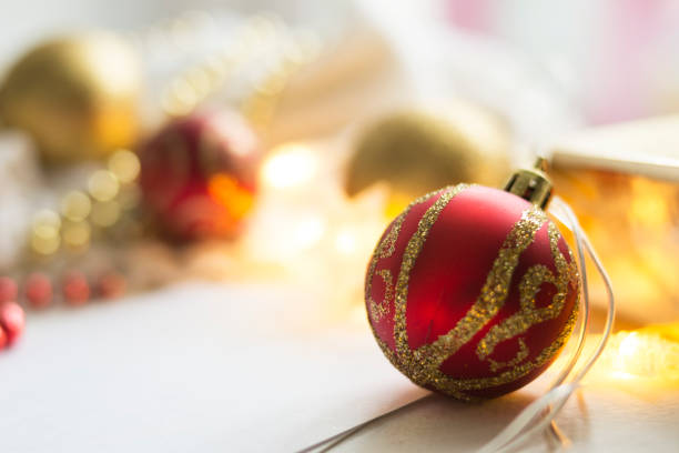 istock New Year red ball on abstract blurred background. Christmas concept. 1266656161