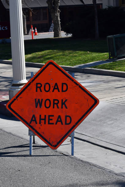 istock Caution roadwork sign in city 1266659705