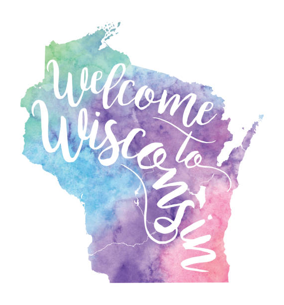 istock Welcome to Wisconsin Raster Watercolor Map Illustration 1266663031
