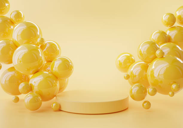 istock abstract yellow background with balls. Minimalistic layout for product presentation. 3d rendering. 1266667091