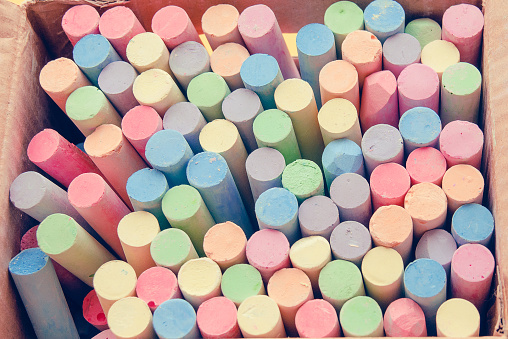 Colorful chalks in a box