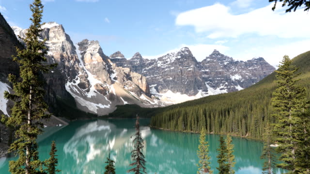 4K Video of Moraine Lake at sunrise in June, Banff National Park, Canada