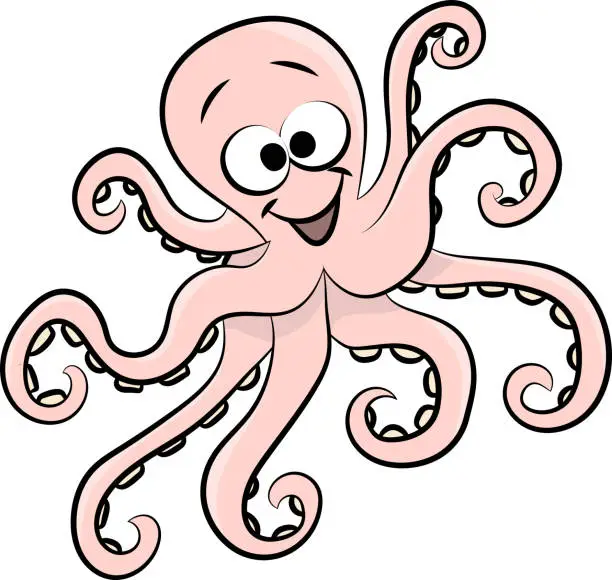 Vector illustration of Cartoon octopus smiling vector illustration for children