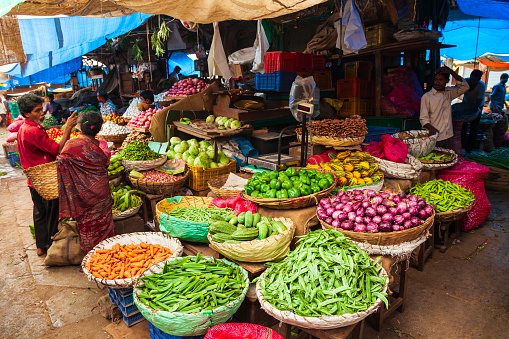 MYSORE, INDIA - MARCH 26, 2012: Fruts and vegetables at the local market in India