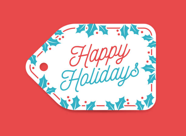 glückliche feiertage holly geschenkanhänger - christmas holly mistletoe symbol stock-grafiken, -clipart, -cartoons und -symbole