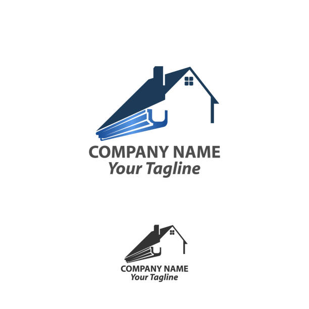 house roof gutter logo design. home pipe installation vector template illustration gutter and house roof logo template. Roof downspout vector design. Gutter services logotype.EPS 10 gutter home logos stock illustrations