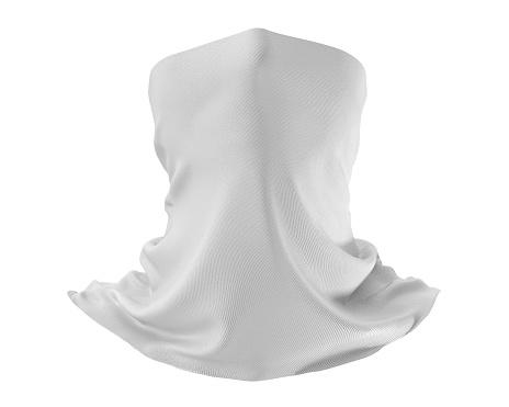 Maqueta de polaina de cuello blanco, escote de tela en blanco a prueba de polvo 3d Renderizado aislado sobre fondo blanco photo