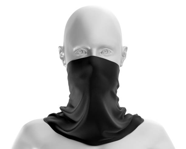 istock Black Neck gaiter mockup with white mannequin, Dark Fabric necker dust proof 3d Rendering isolated on white background 1266679868