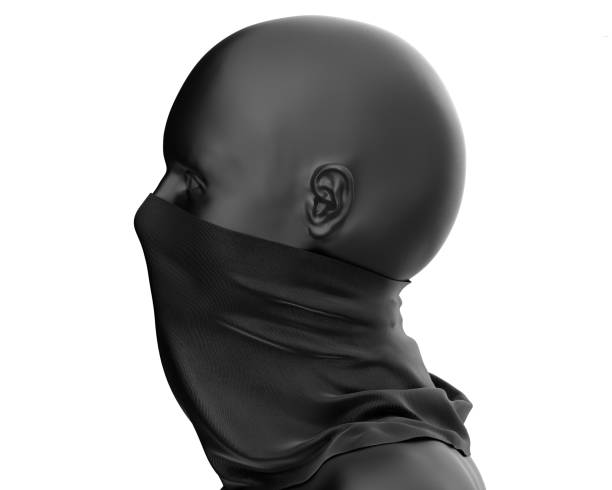 istock Black Neck gaiter mockup with black mannequin, Dark Fabric necker dust proof 3d Rendering isolated on white background 1266679875