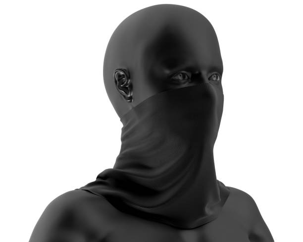 istock Black Neck gaiter mockup with black mannequin, Dark Fabric necker dust proof 3d Rendering isolated on white background 1266679876
