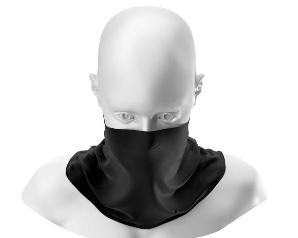 istock Black Neck gaiter mockup with white mannequin, Dark Fabric necker dust proof 3d Rendering isolated on white background 1266679877