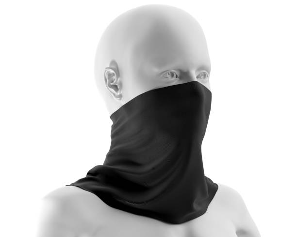 istock Black Neck gaiter mockup with white mannequin, Dark Fabric necker dust proof 3d Rendering isolated on white background 1266679885