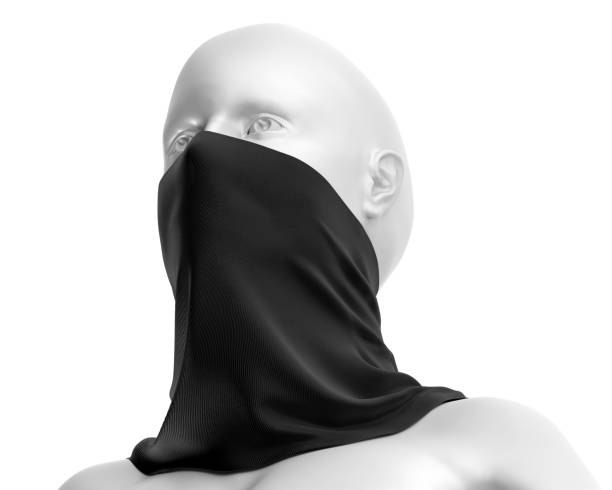 istock Black Neck gaiter mockup with white mannequin, Dark Fabric necker dust proof 3d Rendering isolated on white background 1266679899