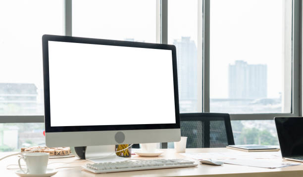 istock Empty computer monitor screen for design mock up template 1266680009