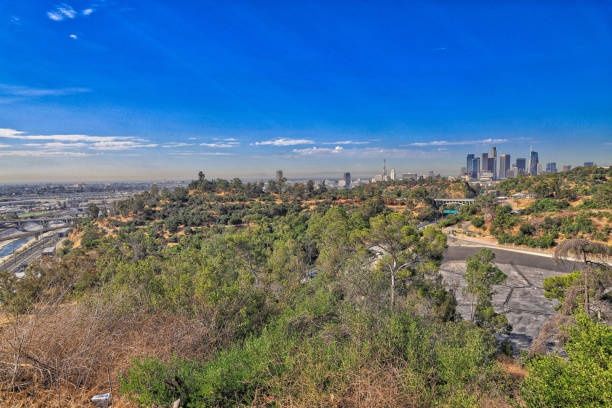 istock Los Angeles Skyscrapers in downtown and Railway Tracks viewed from Elysian Park 1266680986