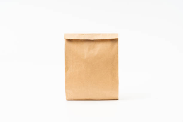 Brown craft paper bag for food packaging template isolated on white background. template mockup collection.