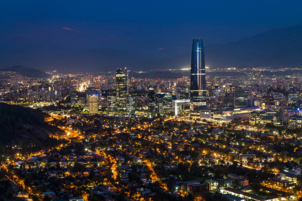 istock Panoramic View of Santiago Cityscape at Night, Chile 1266681999